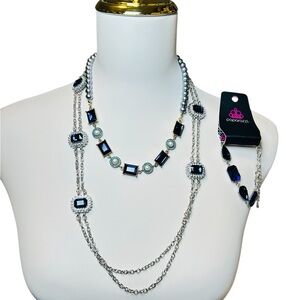 Long Necklace and Bracelet Bundle Lab Created Sapphire Rhinestones